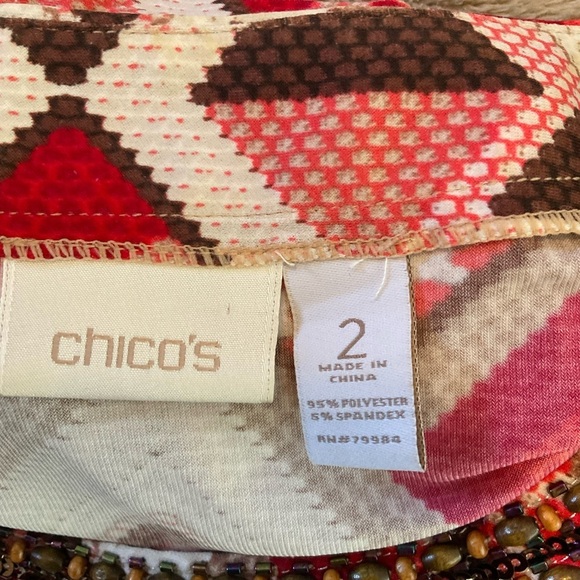 Chico’s Split Sleeve Geometric Red Dress Sz 2(L) - Picture 5 of 5